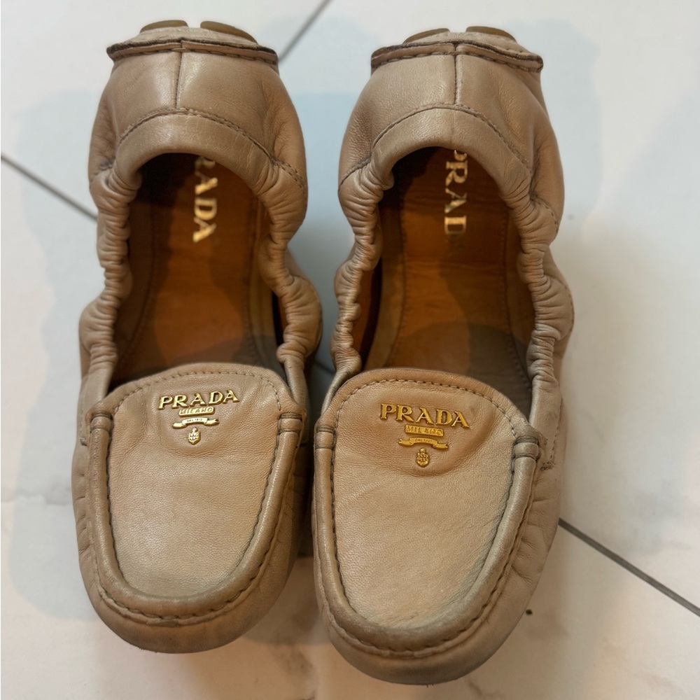 Prada Women's Taupe Leather Loafers